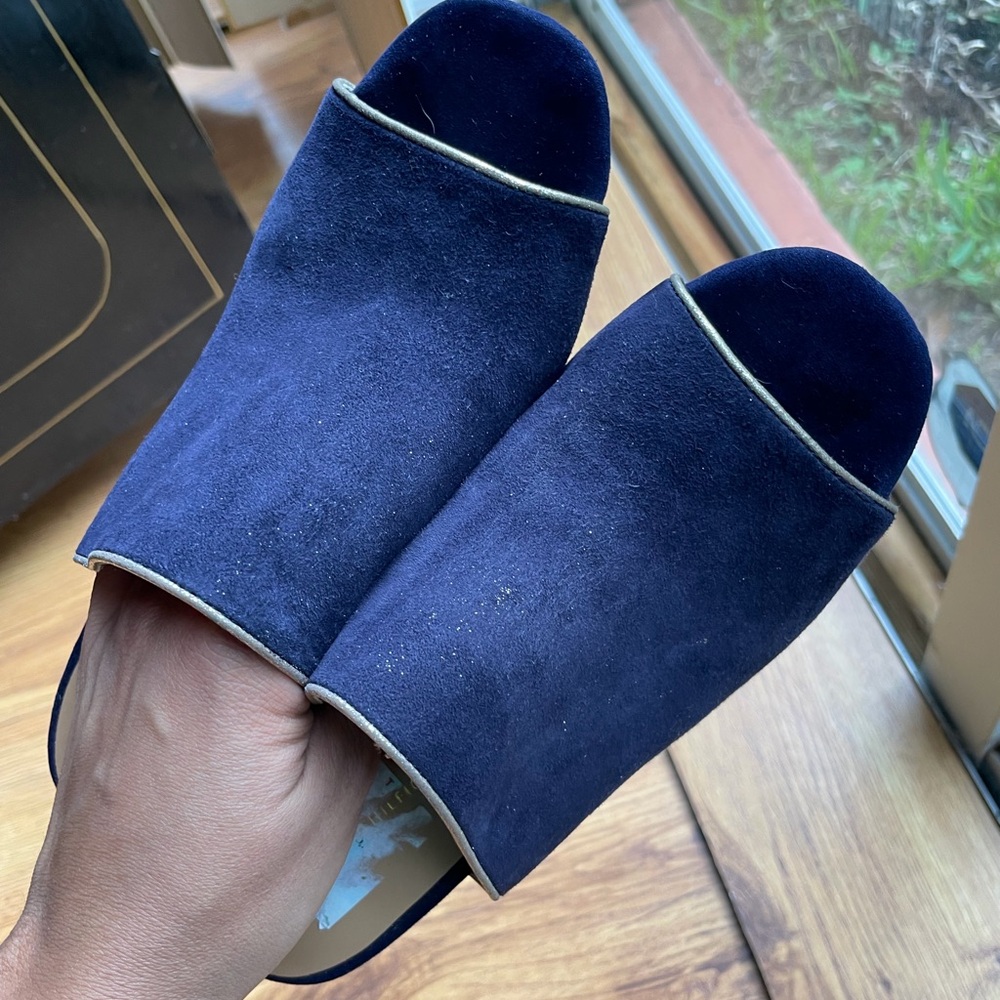 Tommy Hilfiger Navy Suede Open-Toe Slide Mules